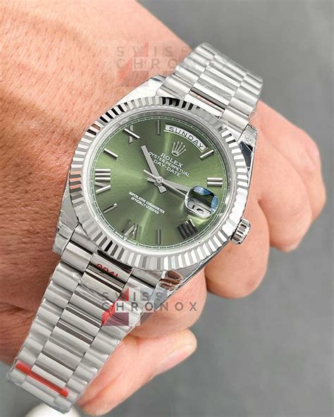 rolex day date white gold olive|Rolex Day-Date 40mm price.